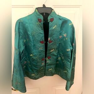 handmade kimono Women's Medium W/garden design Silk - Bust 18" Length 22"